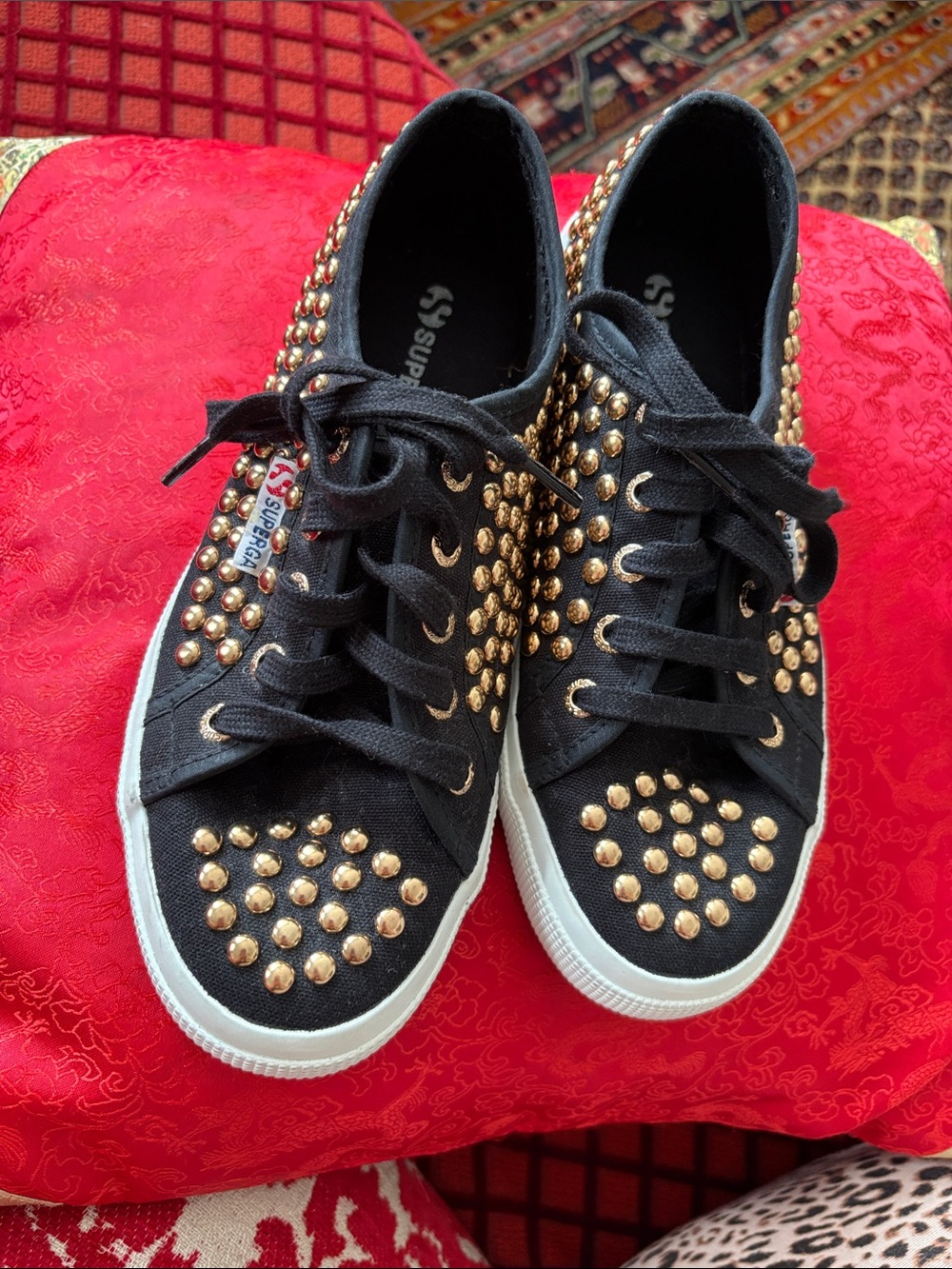 Superga Black Canvas Sneakers with Gold Studs - Picture 6 of 6
